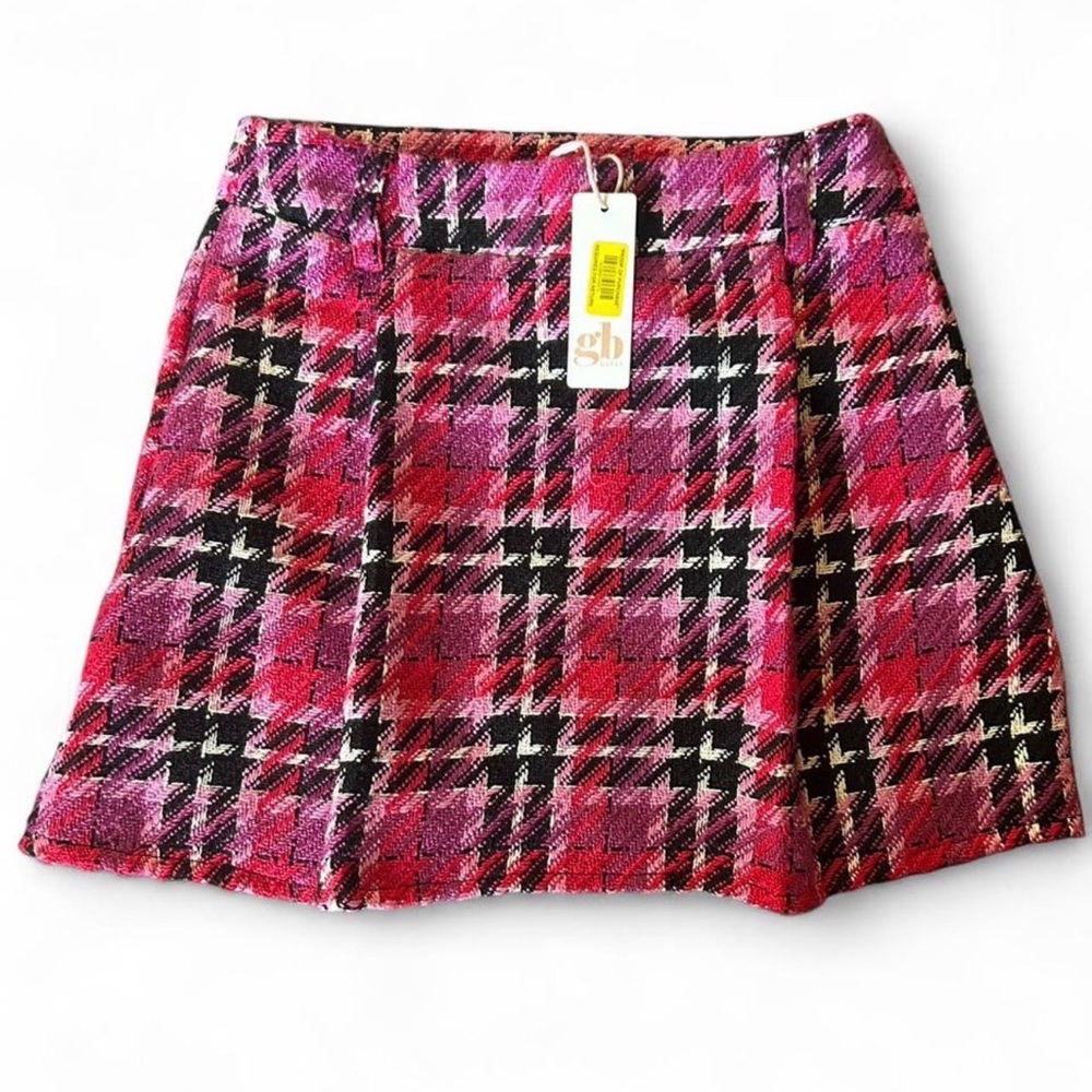Gianni Bini Girls Pink Plaid Tweed Mini Skirt